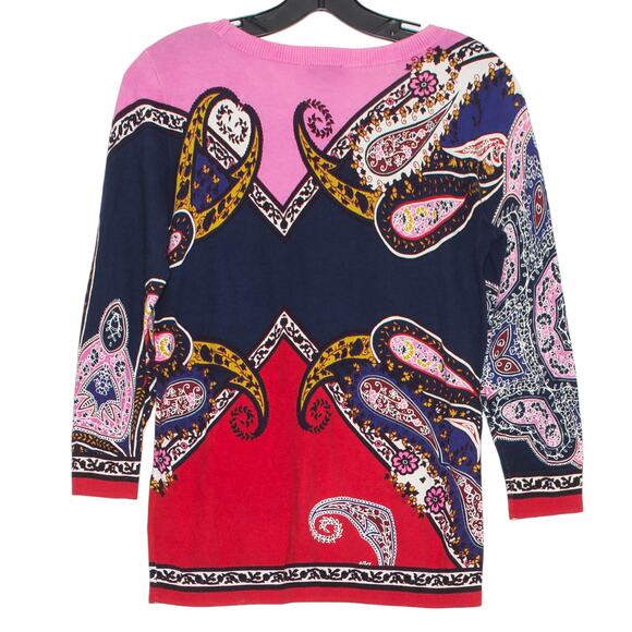 Talbots Sweater 3/4 Sleeve Y2K Boho Retro Statement Bold Colorful Paisley XS - Picture 2 of 5
